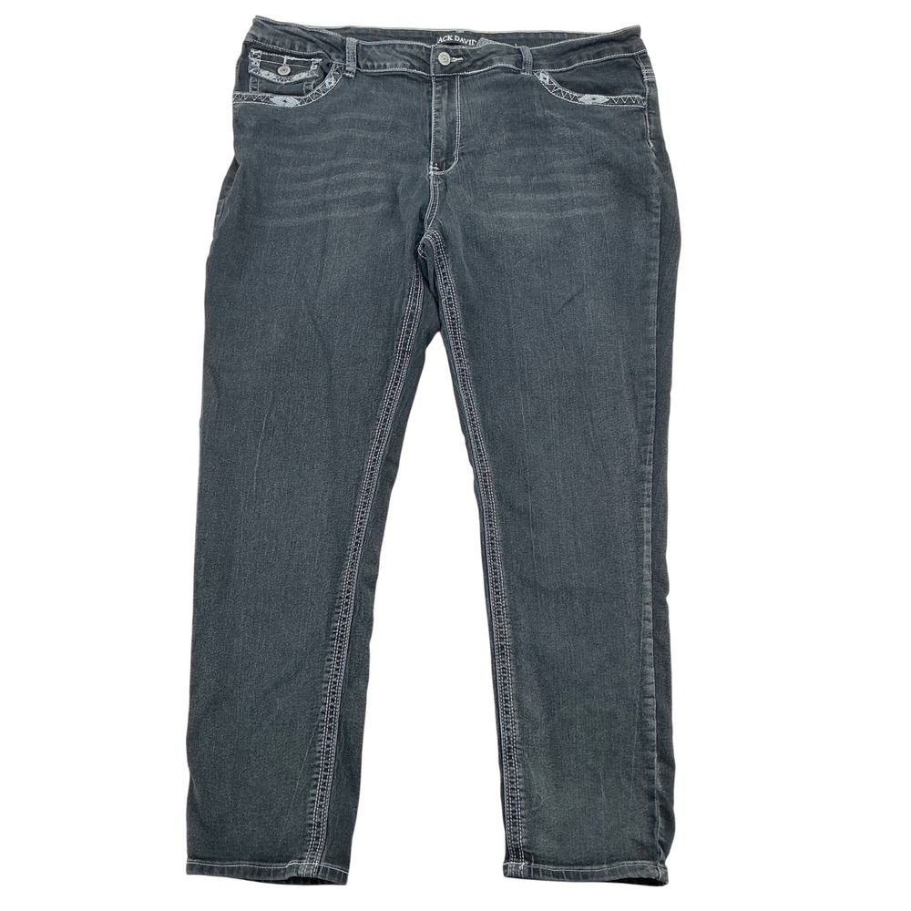 Jack David Jeans Womens 24 Gray Embroidered Pocket Contrast Stitch Western Boho